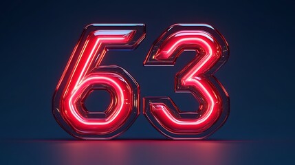 The number "63" in glowing red, with sharp angles and clean lines, against a solid dark blue background