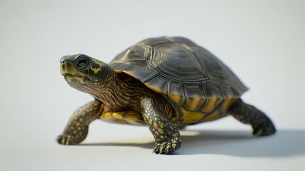 Fototapeta premium a turtle walking on a white background