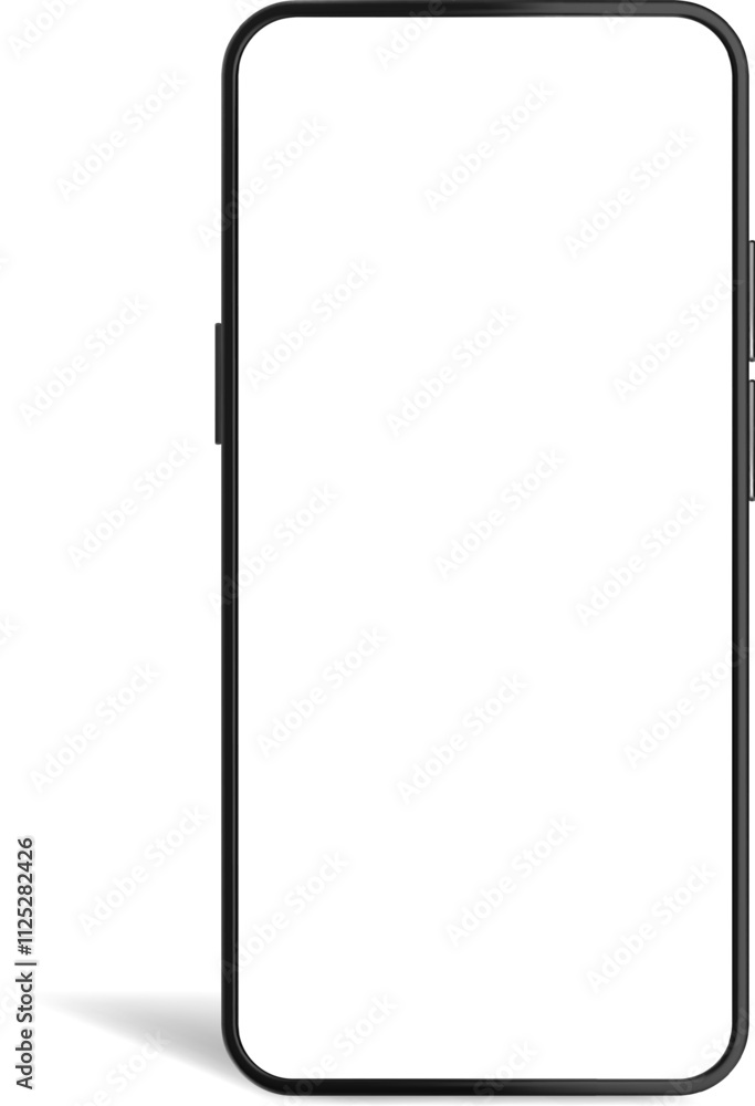 Poster realistic smartphone mockup showing a blank white screen with rounded corners, power and volume butt