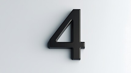 A minimalist 3D number "4" in matte black, with a subtle shadow effect on a solid white background,