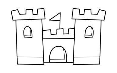 One sand castle in white and black. Doodle clip art for your projects.