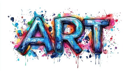 Vibrant art display featuring the word art in colorful splashes against a white background