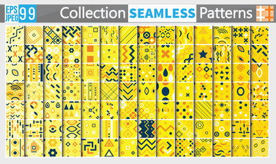 Collection of vector seamless geometric ornament patterns in difrent styles. Monochrome repeatable backgrounds. Endless black and white prints, textile textures