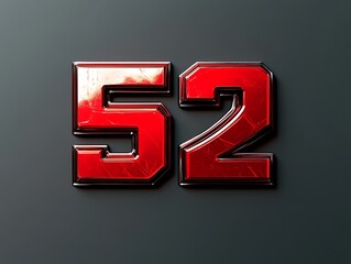 3D "52" text in bold red with a sharp, modern design, on a solid dark gray background