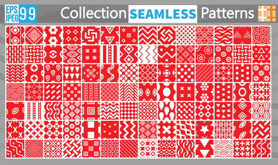 Collection of vector seamless geometric ornament patterns in difrent styles. Monochrome repeatable backgrounds. Endless black and white prints, textile textures