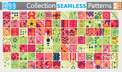 Collection of vector seamless geometric ornament patterns in difrent styles. Monochrome repeatable backgrounds. Endless black and white prints, textile textures