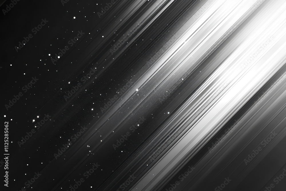 Poster abstract black and white gradient with streaks and stars creates dynamic visual effect. this evokes 
