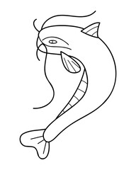 A cute catfish in white and black. Doodle clip art for your projects.