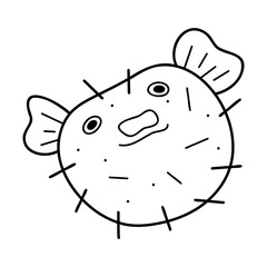 Cute fugu fish in white and black. Doodle clip art for your projects.