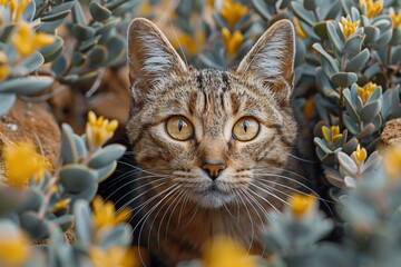 A Curious Cat Amidst Yellow Blossoms