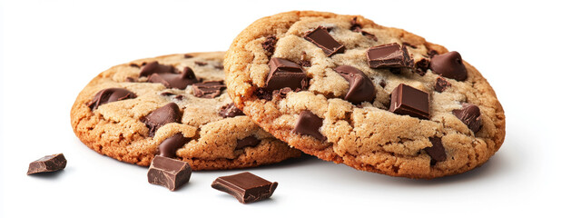 Obraz premium Delicious freshly baked chocolate chip cookies with chunks of rich dark chocolate, showcasing a warm and inviting treat perfect for dessert lovers.