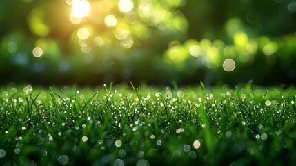 Obraz premium a close up of a green grass with water droplets on it