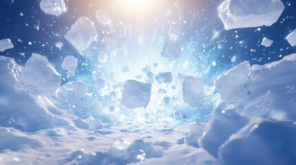 Ice Chunks Exploding In A Bright Winter Scene