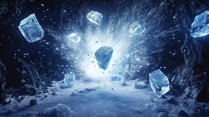 Ice Chunks Exploding In A Frozen Cave