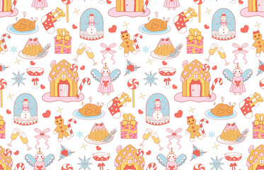 Fototapeta premium Christmas seamless pattern vector illustration