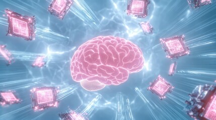 Futuristic Brain and Holographic Screens Visualization