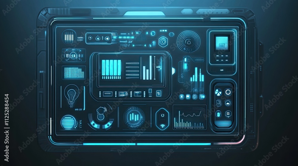 Poster futuristic tech control panel interface
