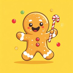 Obraz premium illustration flat design style cute gingerbread man holding a candy cane