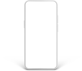 Modern white smartphone featuring a blank screen, providing ample copy space for displaying mobile apps or website designs. Perfect for showcasing digital innovation and user interface concepts