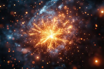 Obraz premium A vibrant cosmic explosion representing stellar phenomena and energy in space.