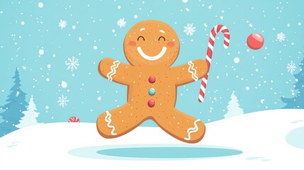 Obraz premium illustration flat design style cute gingerbread man holding a candy cane