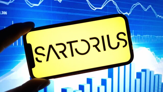 Konskie, Poland - December 08, 2024: Sartorius AG company logo displayed on mobile phone