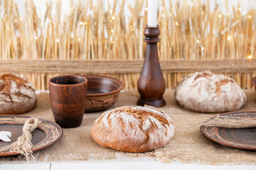 Winter celebration with rustic bread and simple decor for Christmas