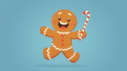 Obraz premium illustration flat design style cute gingerbread man holding a candy cane