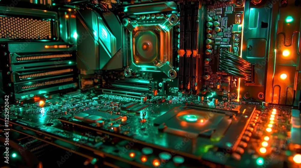 Aufkleber Exploring the inner workings of a powerful desktop computer with led lighting technology lab close-up view innovative design