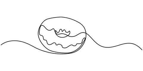 one continuous line bitten donut.one line donut drawing.one line bakery concept.single line vector illustration.isolated white background, Continuous Line Drawing of Donut Icon. Hand Drawn Symbol. 