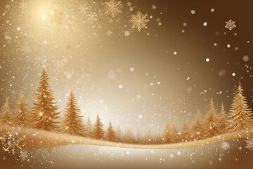 Golden and Light Brown Christmas Background with Snowflakes