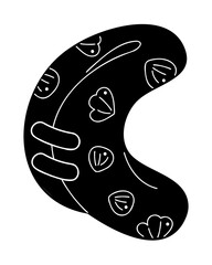 Inflatable ring in black and white with a pattern of shells. Doodle clip art for your projects.