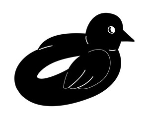 Inflatable ring in white and black in the shape of a bird. Doodle clip art for your projects.
