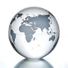 Fototapeta premium Translucent globe showcasing world map with elegant reflections on surface, photography of still life concept.