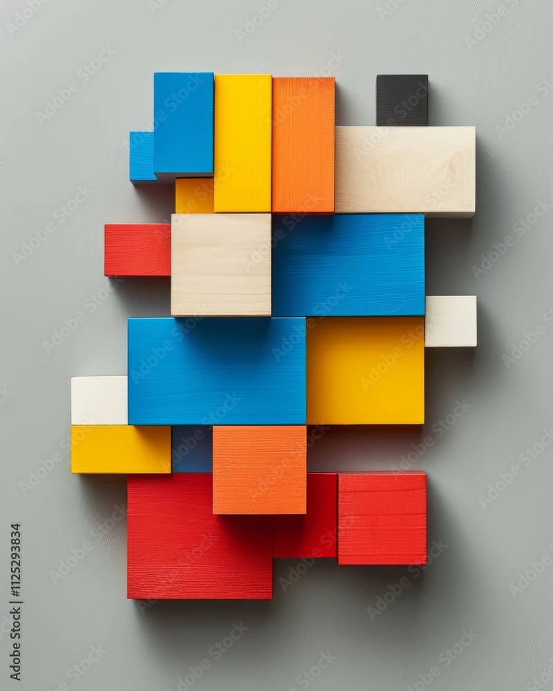 Aufkleber vibrant abstract pixel art mosaic artwork displayed on a soft gray shadow background design