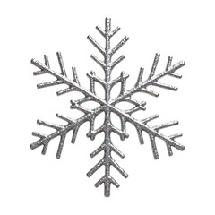 Intricate silver snowflake design for winter themed decoration and crafts, photography of still life concept.