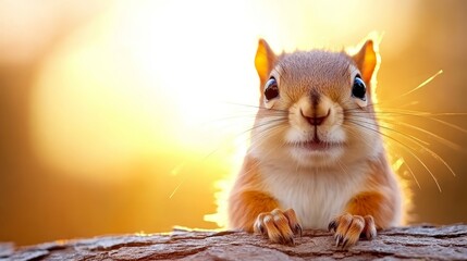 A squirrel sitting on top of a tree trunk