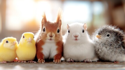 A group of small animals sitting next to each other