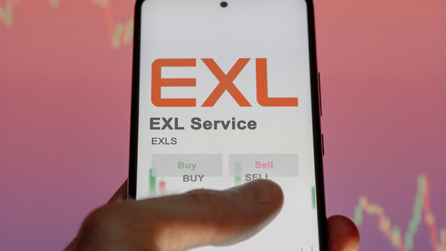 March 26th 2024, logo of EXL Service on a white wall in a hall building, the $EXLS brand indoor.