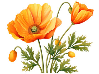 Fototapeta premium Vibrant Orange Poppy Flowers with Green Foliage