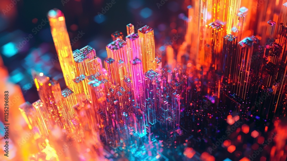 Aufkleber vibrant crystal cityscape abstract digital art visual explosion futuristic environment close-up view