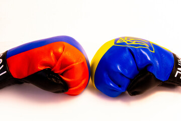 The Fight Between Russian And Ukraine Signified By Boxing Gloves