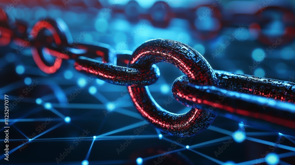 Poster Digital chain connection concept virtual space stock image futuristic environment close-up view technology for seo impact
