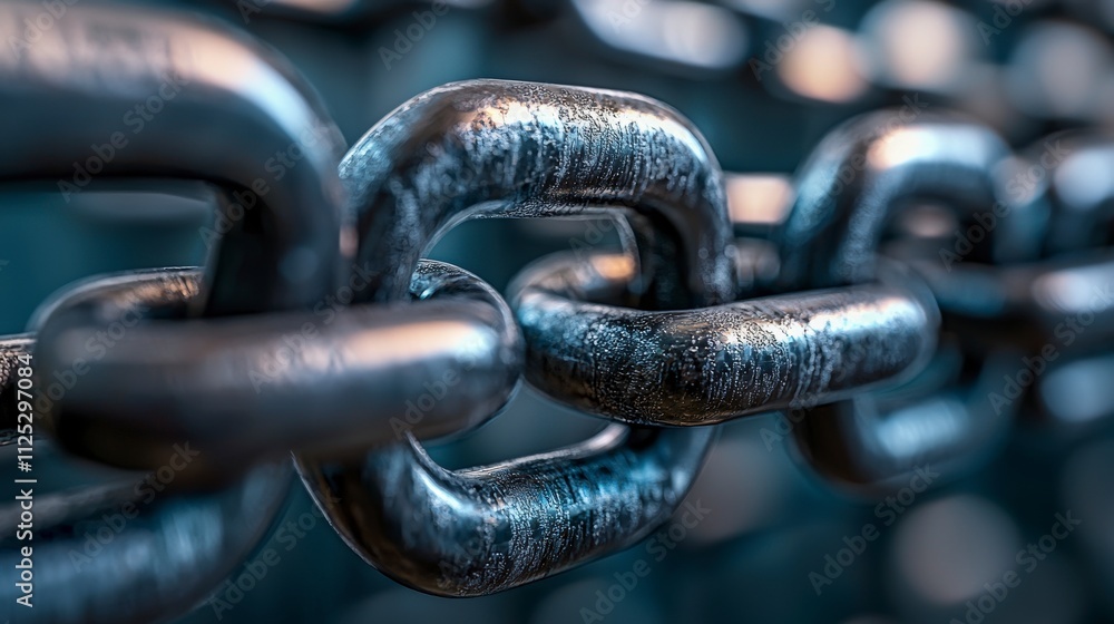 Poster high-detail close-up of industrial chains connecting business operations in a factory environment