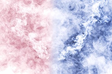 Fototapeta premium Colorful Smoke Swirls in Red and Blue Shades on White Background