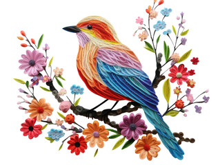 Colorful Bird with Flowers in Quilling Art Style