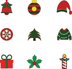 Beautiful Christmas and holiday icon collection. Featuring versatile and minimalist icons, including Christmas trees, gifts, ornaments, candy cane, Candle etc
