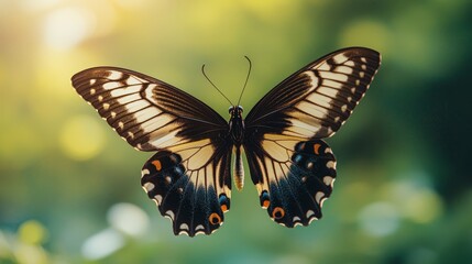Fototapeta premium A black and yellow butterfly flying through the air