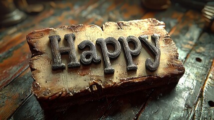 A piece of chocolate with the word happy written on it