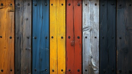 Fototapeta premium A close up of a wooden wall with a variety of colors
